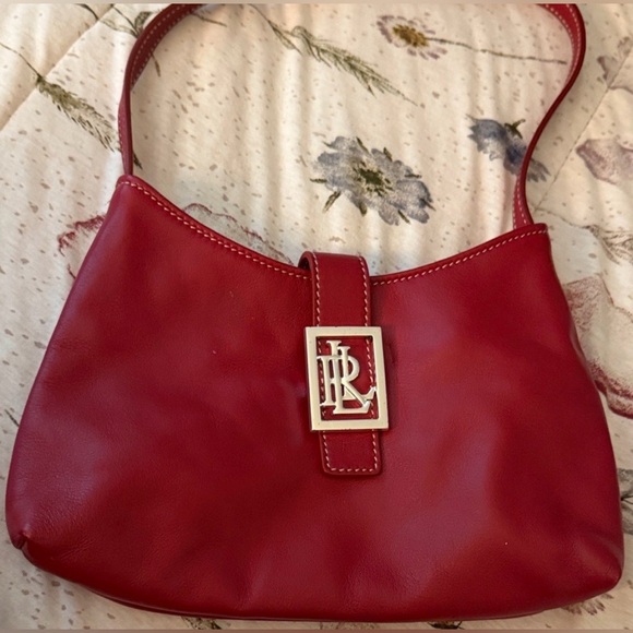 Ralph Lauren Handbags - Red Leather Ralph Lauren Shoulder Bag with Logo Plaque